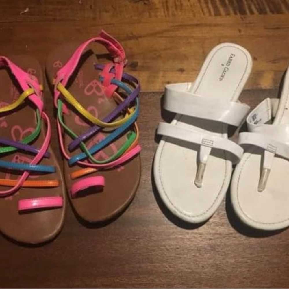 Colorful Kids Sandals and White Slip-On Shoes